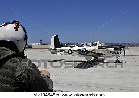 Picture - A T-35C training aircraft prepars for takeoff.. Fotosearch