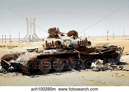 A T-80 tank destroyed by NATO forces in the desert north of Ajadabiya, Libya. View Large Photo Image Picture - A T-80 tank destroyed by NATO forces in the desert north of Ajadabiya, Libya.. Fotosearch