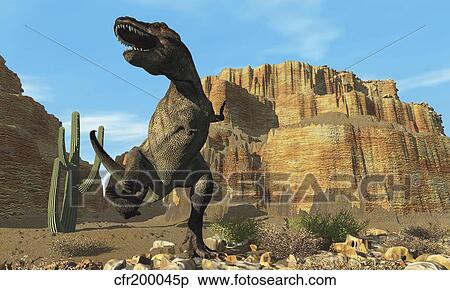 Stock Illustration - A T-Rex roars his defiance to all other dinosaurs in his territory.. Fotosearch