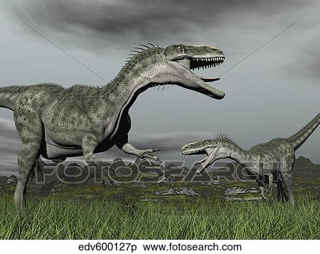 A territorial dispute between two Monolophosaurus dinosaurs. View Large Illustration Stock Illustration - A territorial dispute between two Monolophosaurus dinosaurs.. Fotosearch