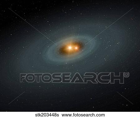 A tight pair of stars and a surrounding disk of dust. View Large Illustration Stock Illustration - A tight pair of stars and a surrounding disk of dust.. Fotosearch
