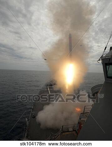 A tomahawk missile launch aboard USS Preble. View Large Photo Image Picture - A tomahawk missile launch aboard USS Preble.. Fotosearch