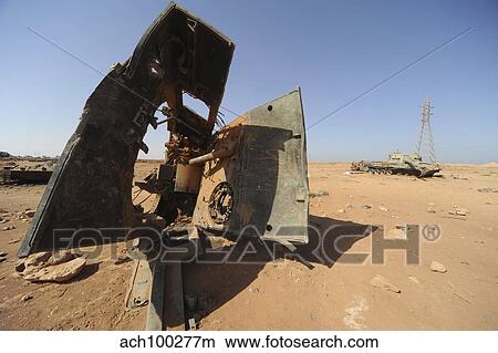 Picture - A tracked artillery vehicle destroyed by NATO forces outside Benghazi, Libya.. Fotosearch