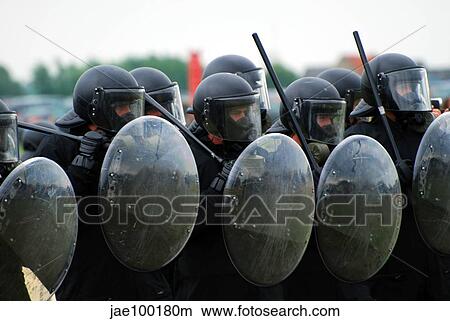 Picture - A training session in riot and crowd control by some units of the Belgian Army.. Fotosearch