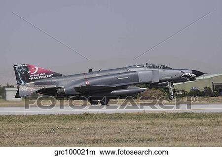 Picture - A Turkish Air Force F-4E 2020 Terminator landing at Konya Air Base, Turkey.. Fotosearch