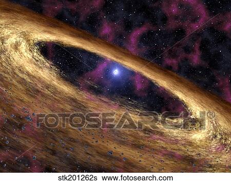 Stock Illustration - A type of dead star called a pulsar and the surrounding disk of rubble.. Fotosearch