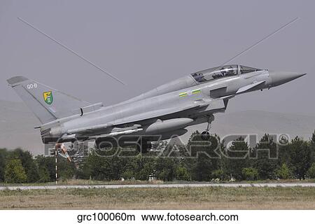 A Typhoon T3 of the Royal Air Force taking off from Konya Air Base. View Large Photo Image Picture - A Typhoon T3 of the Royal Air Force taking off from Konya Air Base.. Fotosearch