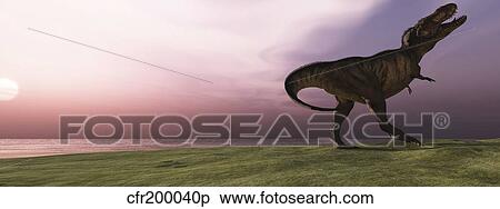 A Tyrannosaurus Rex dinosaur roars his defiance on an oceanside bluff. View Large Illustration Stock Illustration - A Tyrannosaurus Rex dinosaur roars his defiance on an oceanside bluff.. Fotosearch