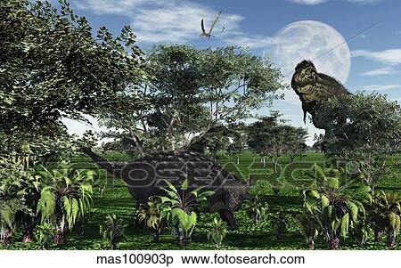 A Tyrannosaurus rex stalking a herbivorous Ankylosaurus. View Large Illustration Stock Illustration - A Tyrannosaurus rex stalking a herbivorous Ankylosaurus.. Fotosearch