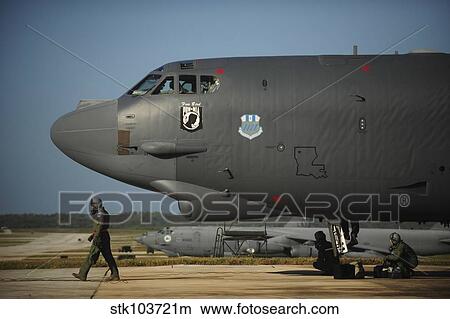 A U. S. Air Force aircrew prepares a B-52 Stratofortress aircraft for a mission. View Large Photo Image Picture - A U. S. Air Force aircrew prepares a B-52 Stratofortress aircraft for a mission.. Fotosearch