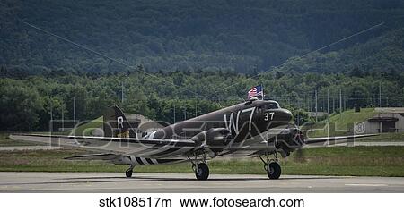 A U. S. Air Force C-47 Skytrain aircraft lands at Ramstein Air Base, Germany. View Large Photo Image Picture - A U. S. Air Force C-47 Skytrain aircraft lands at Ramstein Air Base, Germany.. Fotosearch