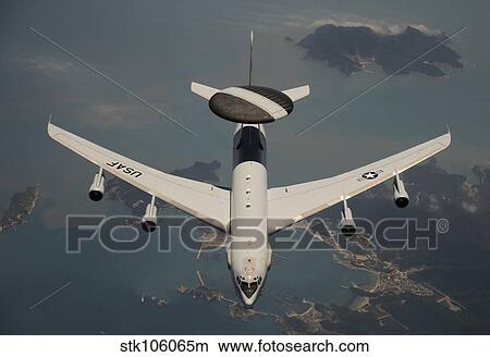 A U. S. Air Force E-3 Sentry aircraft off the coast of South Korea. View Large Photo Image Picture - A U. S. Air Force E-3 Sentry aircraft off the coast of South Korea.. Fotosearch