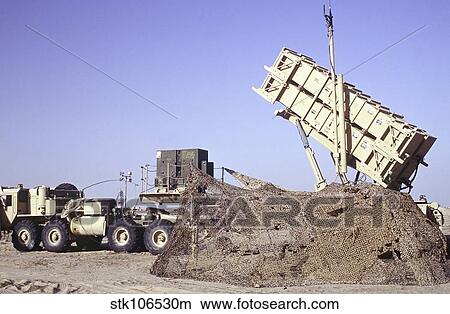 A U. S. Army Patriot surface-to-air M901 missile launcher in Kuwait. View Large Photo Image Picture - A U. S. Army Patriot surface-to-air M901 missile launcher in Kuwait.. Fotosearch