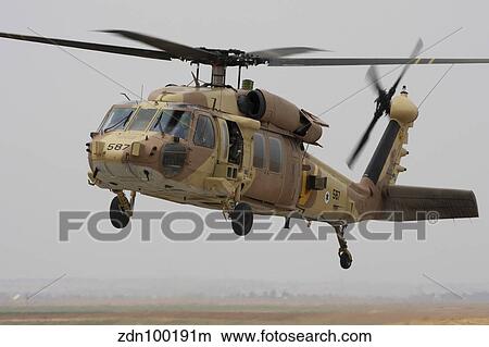 Picture - A UH-60L Yanshuf helicopter landing at Hatzerim Air Force Base, Israel.. Fotosearch