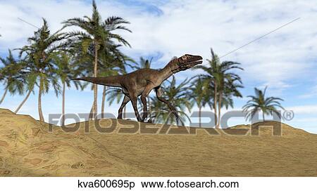 Stock Illustration - A Utahraptor walking in a prehistoric environment.. Fotosearch