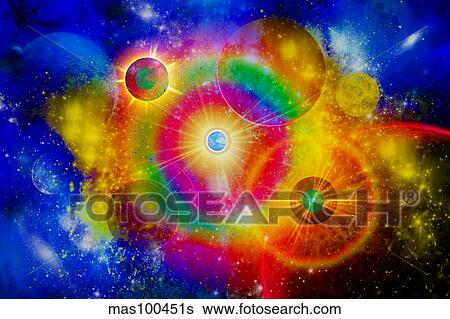 A vast gaseous nebula illuminated from within by new stars. View Large Illustration Stock Illustration - A vast gaseous nebula illuminated from within by new stars.. Fotosearch