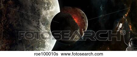 A victim of gravity. After millions of years, the moon could not resist any longer. View Large Illustration Stock Illustration - A victim of gravity. After millions of years, the moon could not resist any longer.. Fotosearch