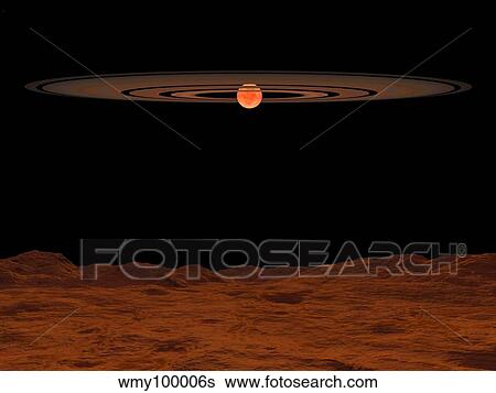 A view across a hypothetical barren alien planet towards a brown dwarf in the sky. View Large Illustration Stock Illustration - A view across a hypothetical barren alien planet towards a brown dwarf in the sky.. Fotosearch