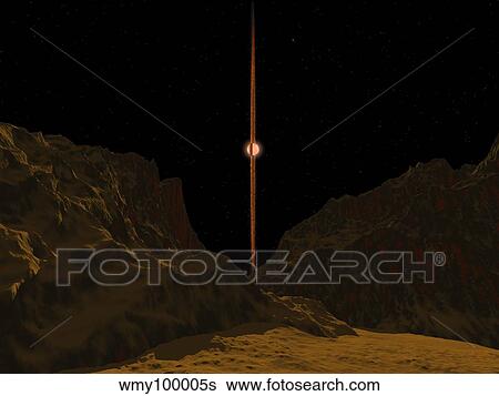 A view across a hypothetical primitive alien planet towards a brown dwarf in the sky. View Large Illustration Stock Illustration - A view across a hypothetical primitive alien planet towards a brown dwarf in the sky.. Fotosearch