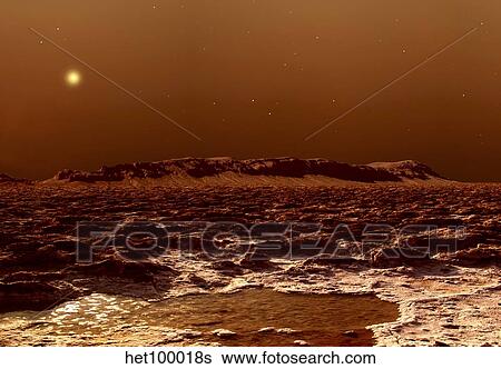 Stock Illustration - A view from the edge of the southern polar cap of Mars.. Fotosearch