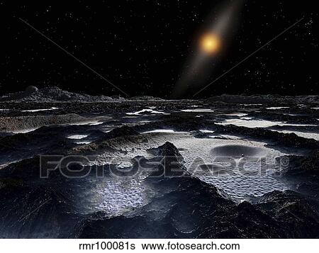 Stock Illustration - A view from the surface of a large Kuiper Belt Object.. Fotosearch