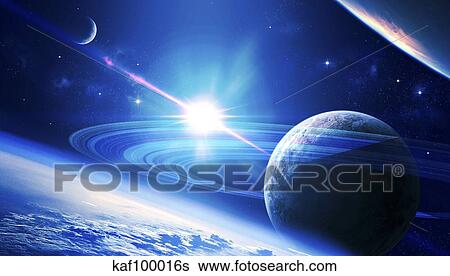 A view of a planet as it looms in close orbit and with rings so close you can almost touch them. View Large Illustration Stock Illustration - A view of a planet as it looms in close orbit and with rings so close you can almost touch them.. Fotosearch
