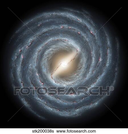 Stock Illustration - A view of our own Milky Way Galaxy and its central bar as it might appear if viewed from above.. Fotosearch