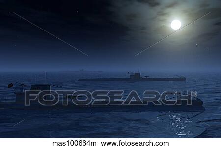 A wolfpack of German U-Boat submarines. View Large Illustration Stock Illustration - A wolfpack of German U-Boat submarines.. Fotosearch