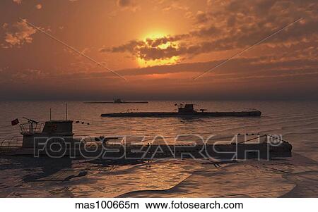 A wolfpack of German U-Boat submarines. View Large Illustration Stock Illustration - A wolfpack of German U-Boat submarines.. Fotosearch