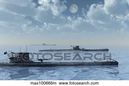Stock Illustration - A wolfpack of German U-Boat submarines.. Fotosearch