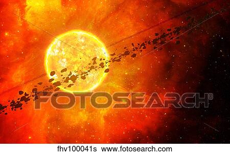 Stock Illustration - A young star circled by debris.. Fotosearch