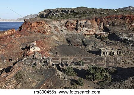 Abandoned Manganese Mine at Cape Vani, Milos Island, Greece. View Large Photo Image Stock Photograph - Abandoned Manganese Mine at Cape Vani, Milos Island, Greece.. Fotosearch