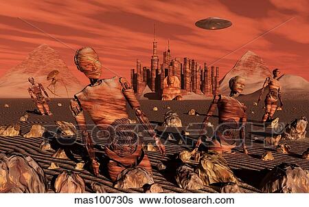 Abandoned relics from an advanced martian civilization. View Large Illustration Stock Illustration - Abandoned relics from an advanced martian civilization.. Fotosearch