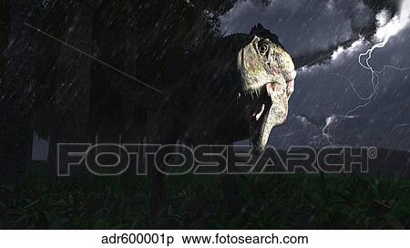 Acrocanthosaurus dinosaur on a stormy night. View Large Illustration Stock Illustration - Acrocanthosaurus dinosaur on a stormy night.. Fotosearch