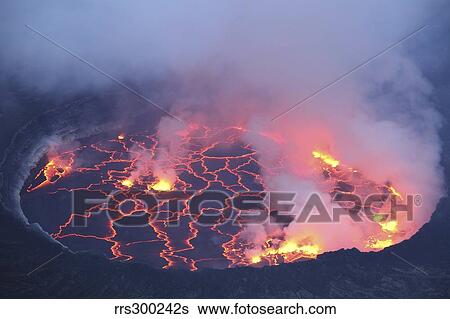 Stock Photograph - Active lava lake in pit crater, Nyiragongo Volcano, Democratic Republic of the Congo.. Fotosearch