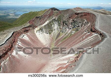 Stock Photograph - Aerial view of rhyolite dome complex, Mount Tarawera volcano, New Zealand.. Fotosearch