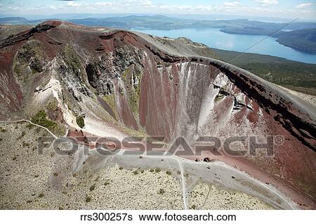 Stock Photograph - Aerial view of rhyolite dome complex, Mount Tarawera volcano, New Zealand.. Fotosearch