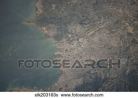Stock Photograph - Aerial view of the Port-au-Prince area of Haiti.. Fotosearch