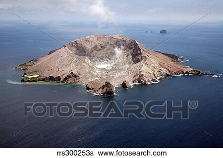 Stock Photograph - Aerial view of White Island volcano with central acidic crater lake, Bay of Plenty, New Zealand.. Fotosearch