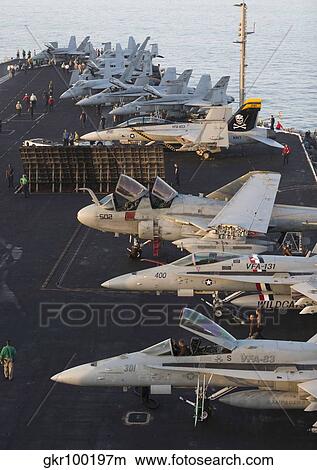 Picture - Aircraft parked on the flight deck of USS Dwight D. Eisenhower.. Fotosearch