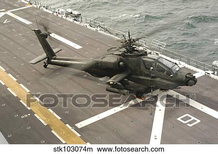 Aircrew of an AH-64 Apache helicopter conducting preflight checks before lifting off from the USS Nassau. View Large Photo Image Picture - Aircrew of an AH-64 Apache helicopter conducting preflight checks before lifting off from the USS Nassau.. Fotosearch