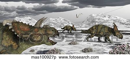 Albertaceratops during their winter migration. View Large Illustration Stock Illustration - Albertaceratops during their winter migration.. Fotosearch