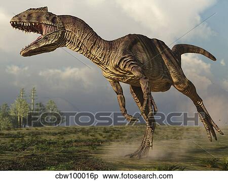 Allosaurus running in an open field. View Large Illustration Stock Illustration - Allosaurus running in an open field.. Fotosearch
