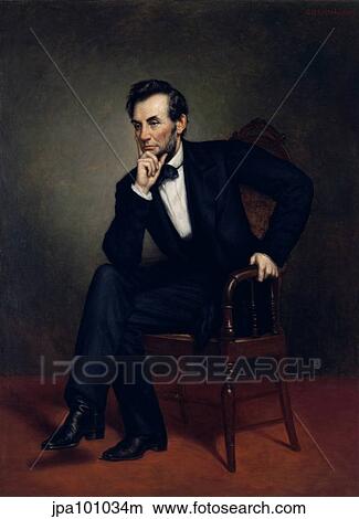 Stock Illustration - American Civil War painting of President Abraham Lincoln seated in a chair.. Fotosearch