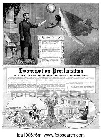 Stock Illustration - American History print of President Abraham Lincoln and the Emancipation Proclamation.. Fotosearch