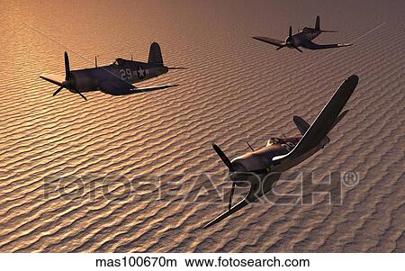 American Vought F4U Corsair aircraft in flight during World War II. View Large Illustration Stock Illustration - American Vought F4U Corsair aircraft in flight during World War II.. Fotosearch