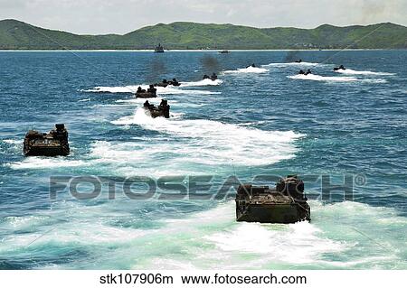 Amphibious assault vehicles approach Hat Yao beach, Thailand. View Large Photo Image Picture - Amphibious assault vehicles approach Hat Yao beach, Thailand.. Fotosearch