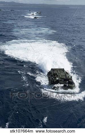 Picture - Amphibious assault vehicles transit the East China Sea.. Fotosearch