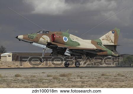 An A-4N Ayit of the Israeli Air Force landing at Hatzerim Air Base, Israel. View Large Photo Image Picture - An A-4N Ayit of the Israeli Air Force landing at Hatzerim Air Base, Israel.. Fotosearch