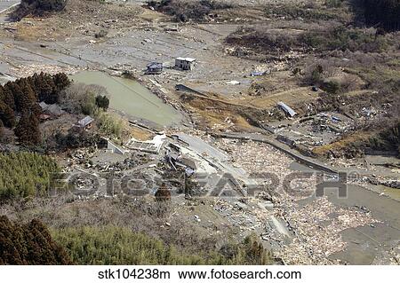 An aerial view of Minato, Japan after a 9. 0 earthquake and tsunami. View Large Photo Image Picture - An aerial view of Minato, Japan after a 9. 0 earthquake and tsunami.. Fotosearch